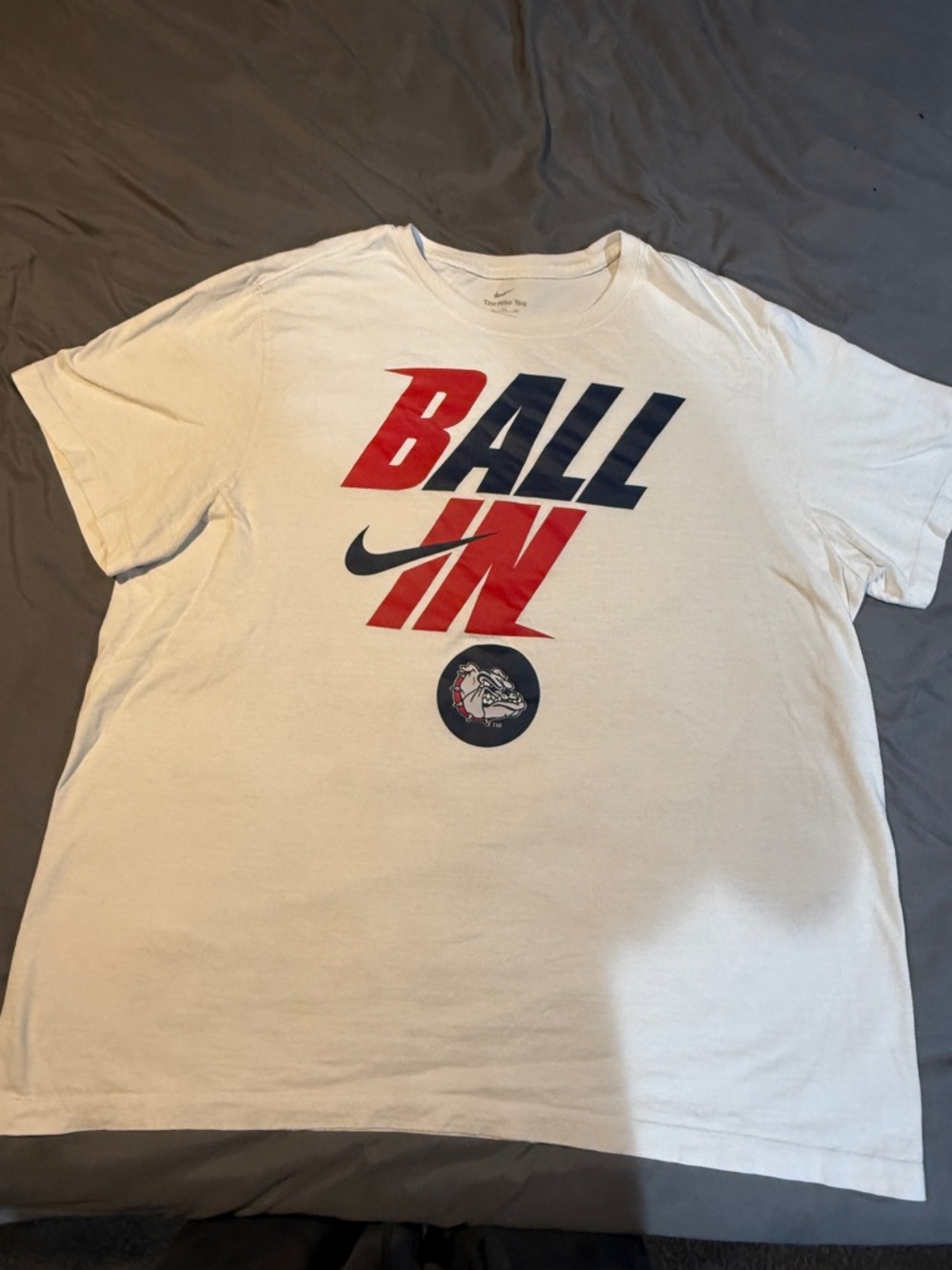 Nike White 'Ball In' Graphic Short-Sleeve Tee with Red and Blue Print